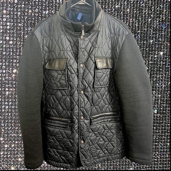 Bugatti Other - Bugatti jacket coat men’s mixed media knitted sleeves elbow patches navy black